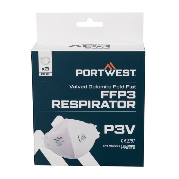 FFP3 Valved Dolomite Fold Flat Respirator (Pk3)
