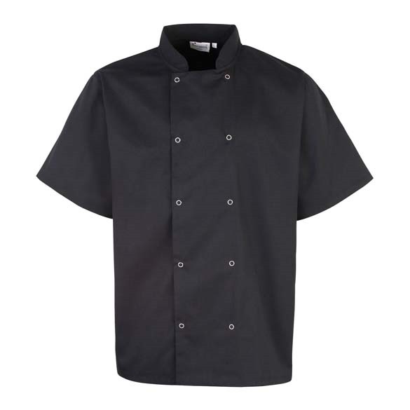 Studded front short sleeve chef&#39;s jacket