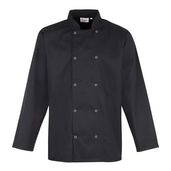 Studded front long sleeve chef&#39;s jacket