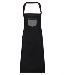 Division waxed-look denim bib apron with faux leather